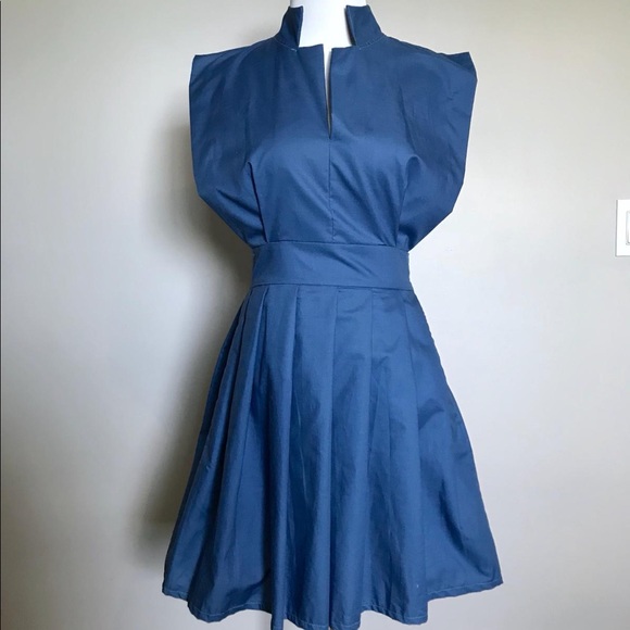 Vintage handmade blue cotton apron front dress - Picture 4 of 9